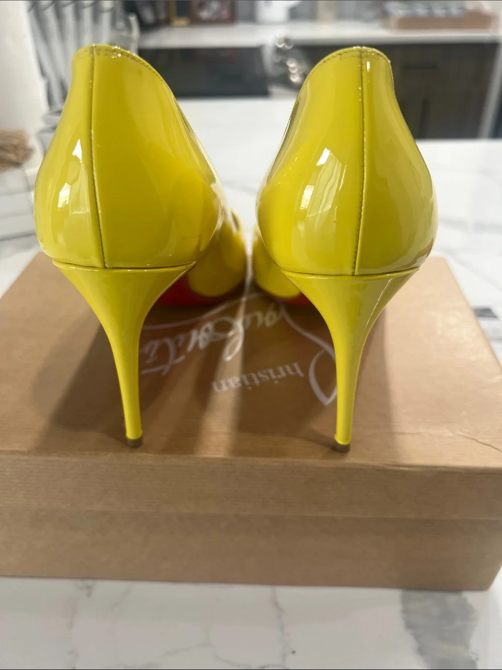 Christian Louboutin Yellow Patent Pointed Toe Pumps - Picture 4 of 16